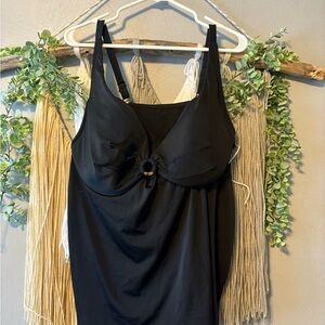 Lane Bryant Black Tankini Swim Top with internal bra and Ring Detail